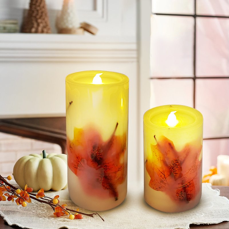 Set Of 2, Harvest Candle With LED Lights