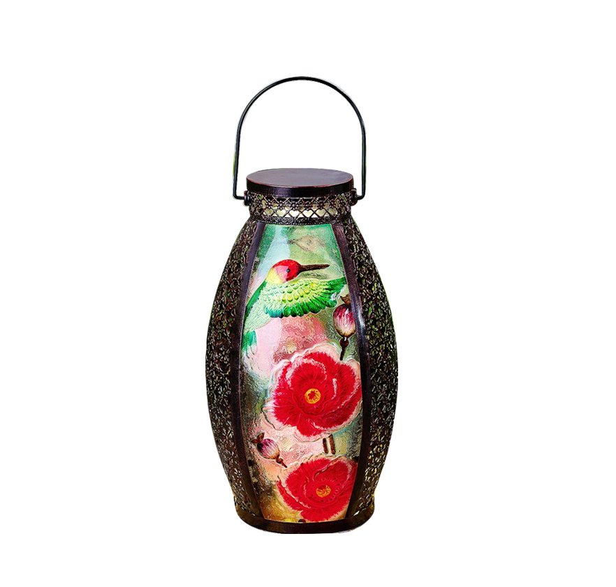 Illuminated Botanical Pressed Glass Lantern